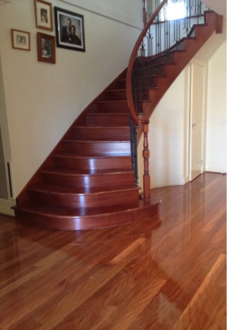 Jarrah floorboards and Staircase - Semigloss Finish